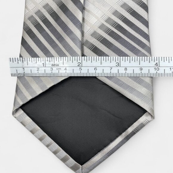 Alfani Silk Tie Striped Geometric Silver Black Formal Dress - Picture 5 of 6